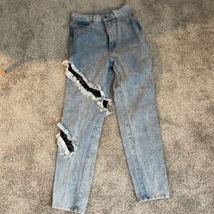 vintage ripped lace mom jeans